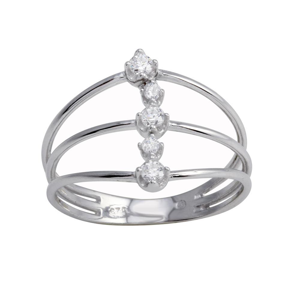 Rhodium Plated 925 Sterling Silver Line Clear CZ Band Fashion Ring Sizes 5-9
