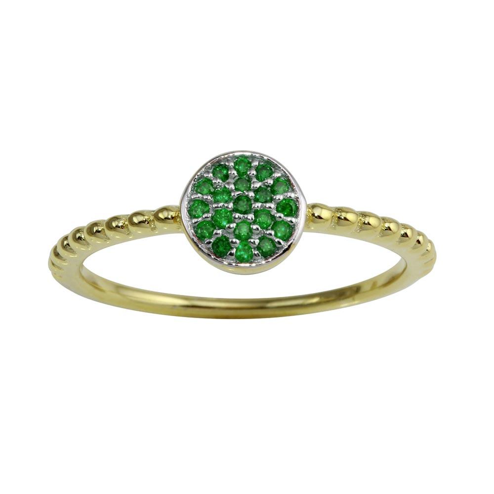 Gold Plated 925 Sterling Silver Circle Ring with Green CZ Sizes 5-9