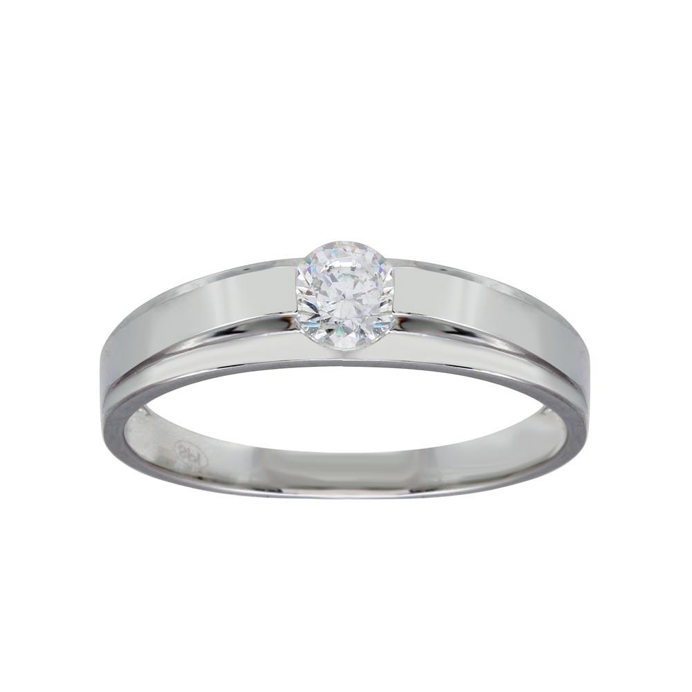 Rhodium Plated 925 Sterling Silver Round Clear CZ Bordered Ring Sizes 10-12
