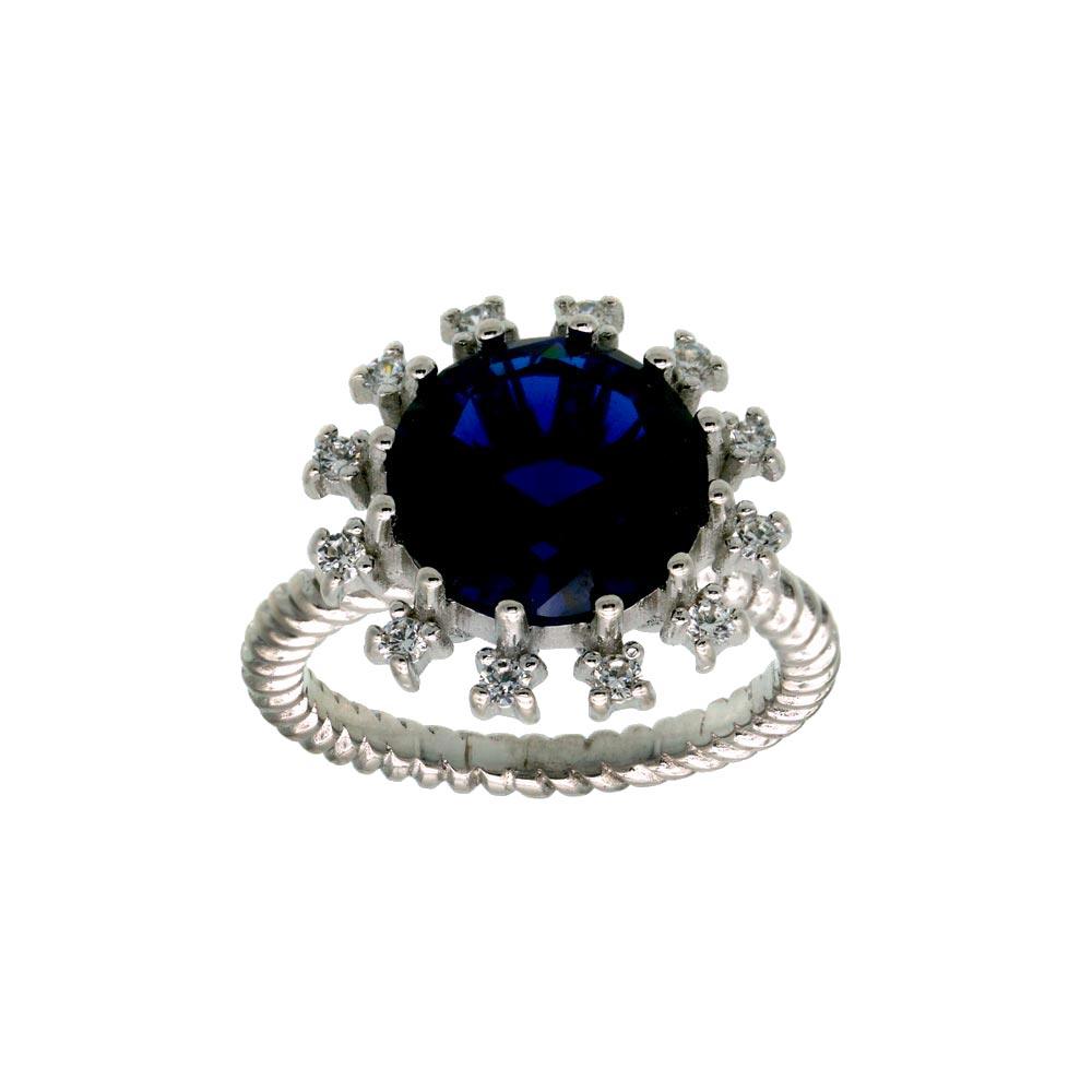 Rhodium Plated 925 Sterling Silver Blue Flower CZ Ring Rope Band Sizes 5-9