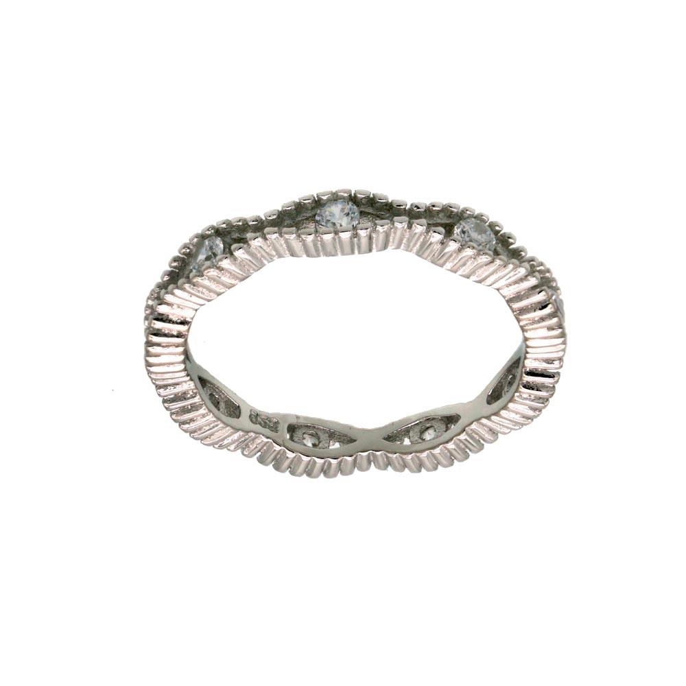 Rhodium Plated 925 Sterling Silver Intersecting Waves CZ Ring Band Sizes 5-9