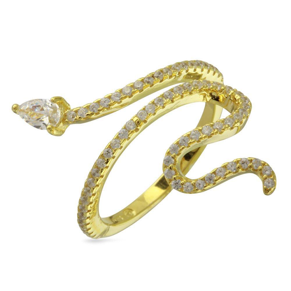 High Polished Gold Plated 925 Sterling Silver Snake Clear CZ Ring Band Sizes 5-9
