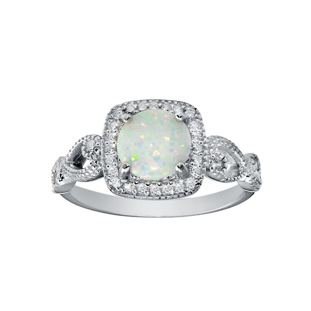 Rhodium Plated 925 Sterling Silver Infinity Shank Synthetic Opal Ring Sizes 5-9