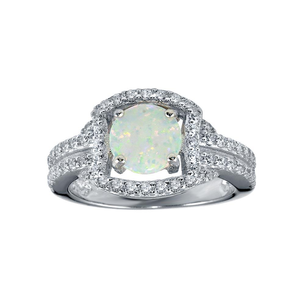 Rhodium Plated 925 Sterling Silver Square Synthetic Opal Ring Band Sizes 5-9