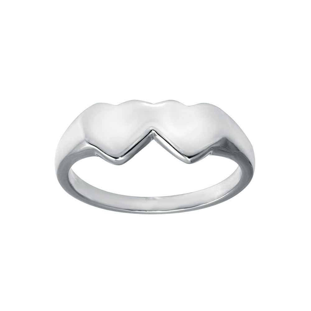 Polished Rhodium Plated 925 Sterling Silver Double Heart Ring Band Sizes 7-7