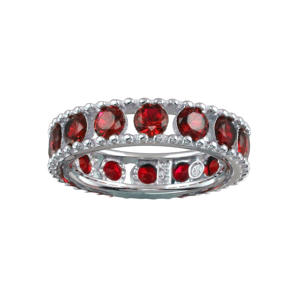 Rhodium Plated 925 Sterling Silver Round Red CZ Eternity Band Ring Sizes 5-9
