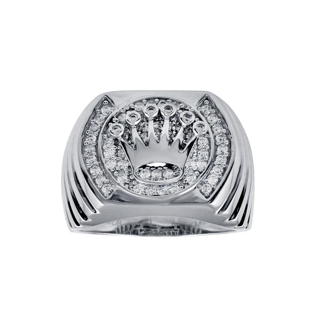 Rhodium Plated 925 Polished Sterling Silver Crown Clear CZ Ring Band Sizes 8-12