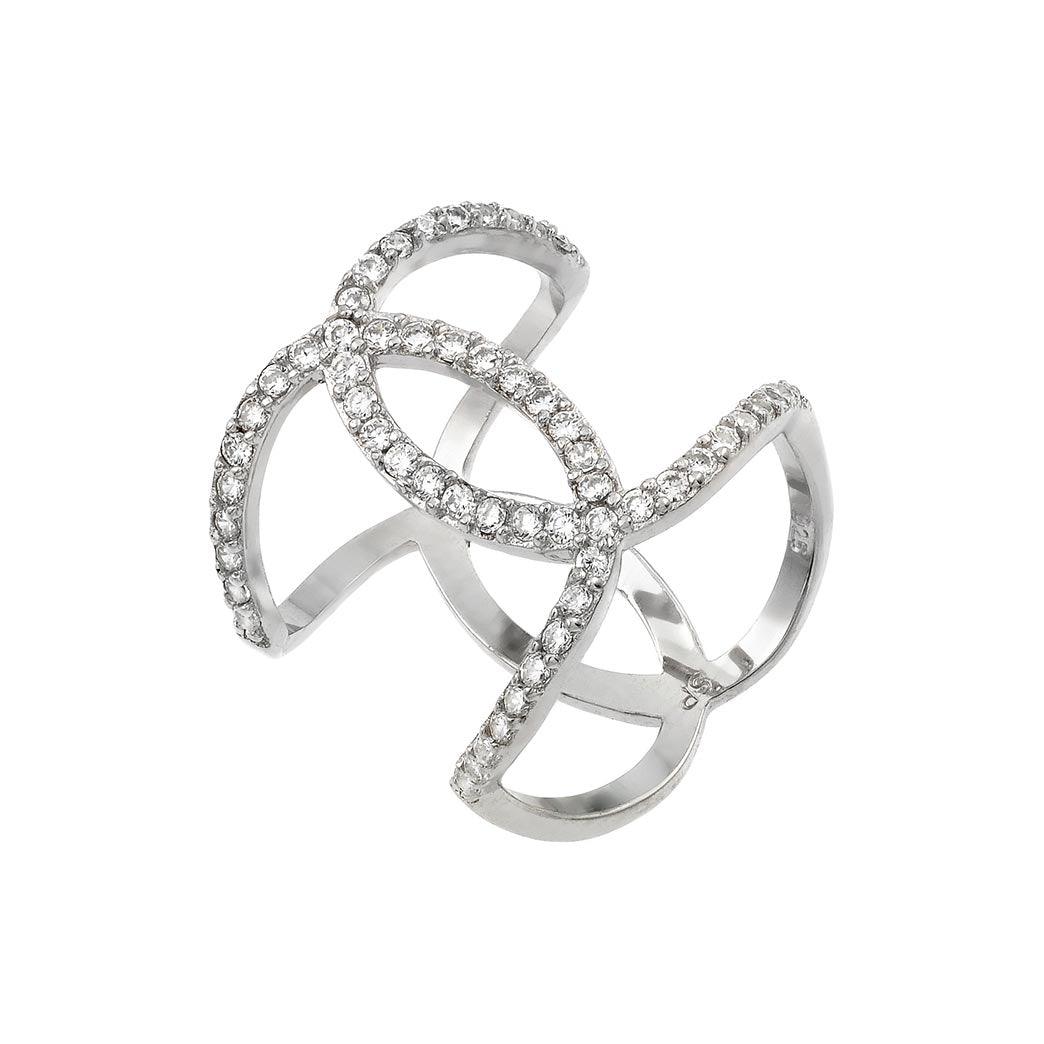 Rhodium Plated High Polished 925 Sterling Silver Knotted CZ Ring Band Sizes 5-9