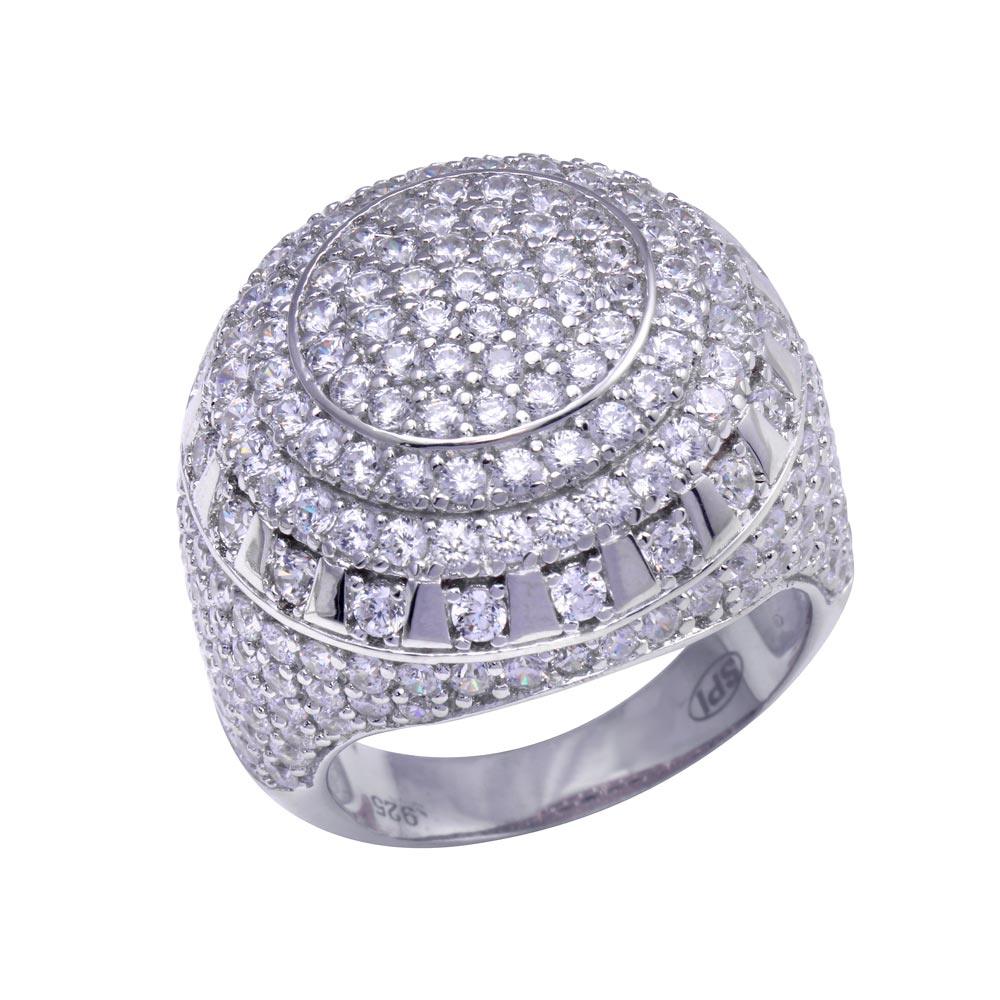 Rhodium Plated 925 Sterling Silver Dome CZ Hip Hop Ring Band Sizes 9-12