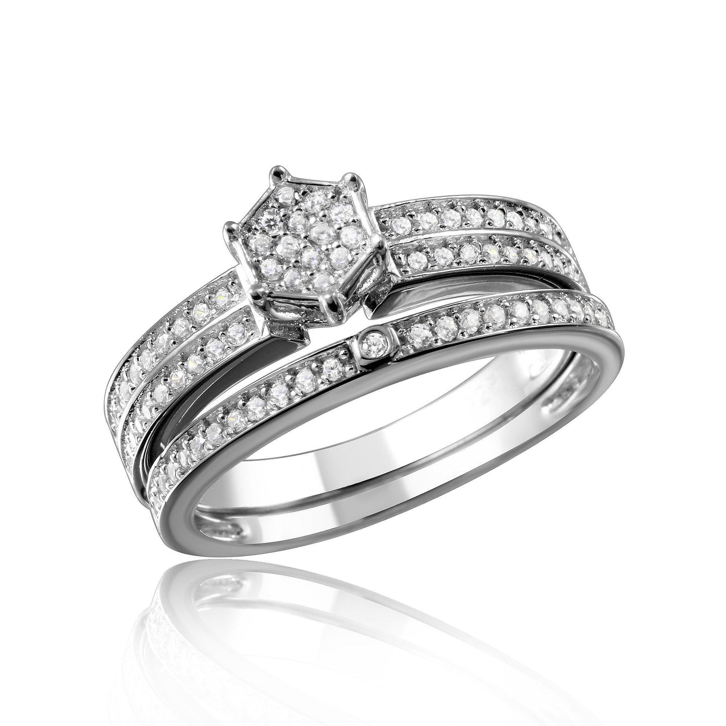 Rhodium Plated 925 Sterling Silver Multi Row Clear CZ Ring Band Sizes 5-9