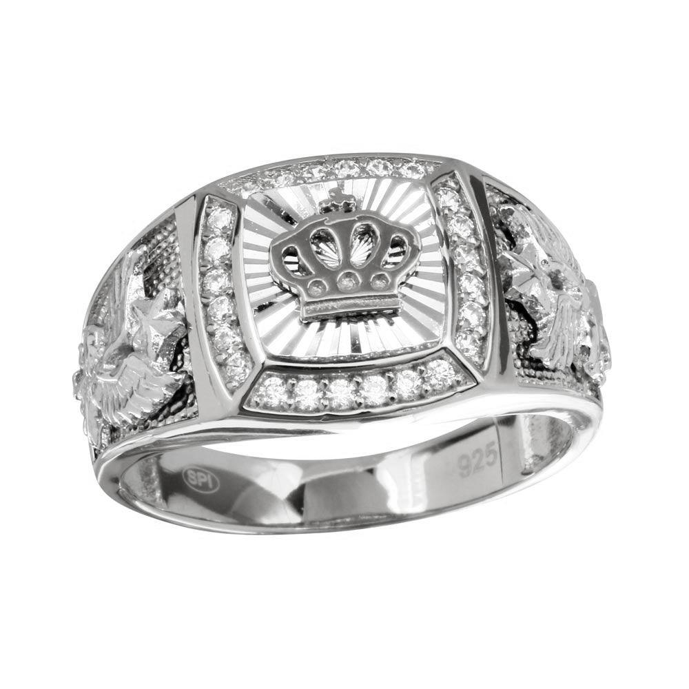 Rhodium Plated 925 Sterling Silver Men's High Polished Crown Ring Sizes 9-12