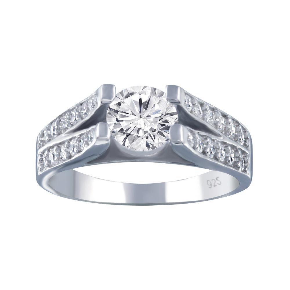 Rhodium Plated 925 Sterling Silver Clear Pave Set CZ Engagement Ring Sizes 5-9