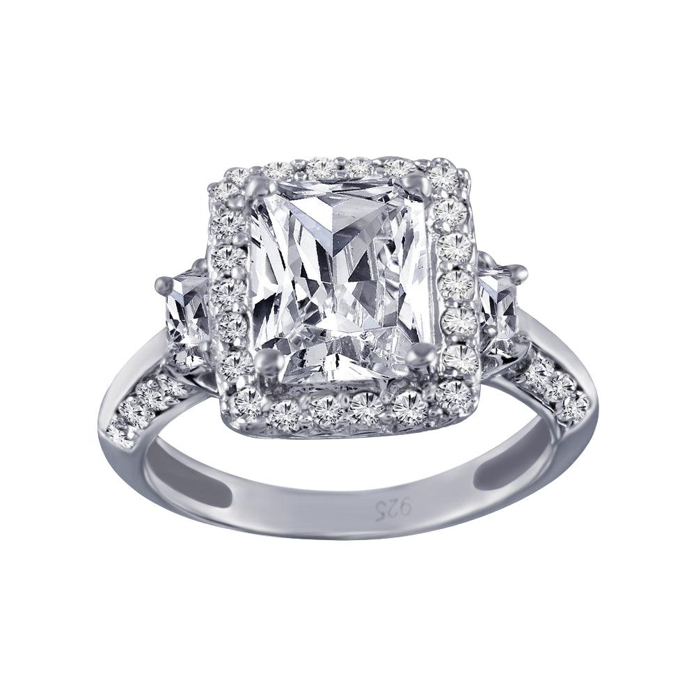 Rhodium Plated 925 Sterling Silver Clear Cluster CZ Square Ring Band Sizes 5-9