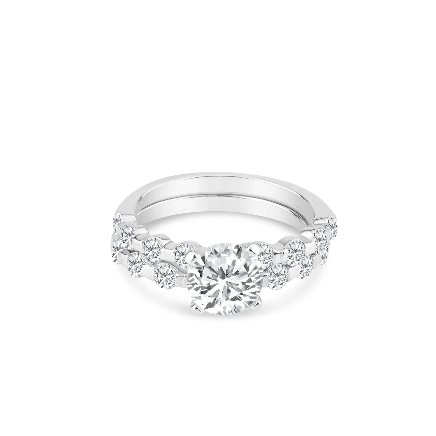 Rhodium Plated 925 Sterling Silver Clear Round CZ Bridal Ring Set Band Sizes 5-9