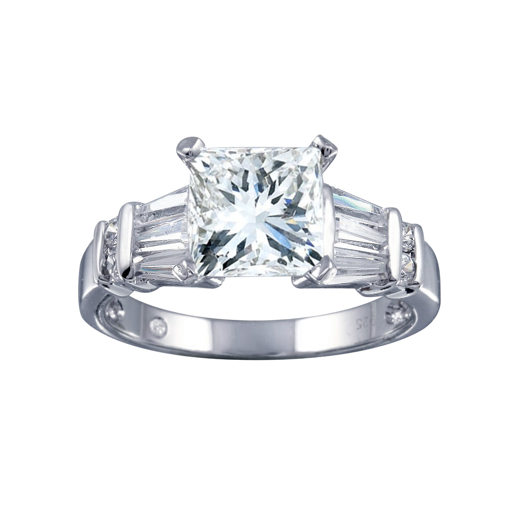 Rhodium Plated 925 Sterling Silver Clear Princess Cut CZ Bridal Ring Sizes 5-9