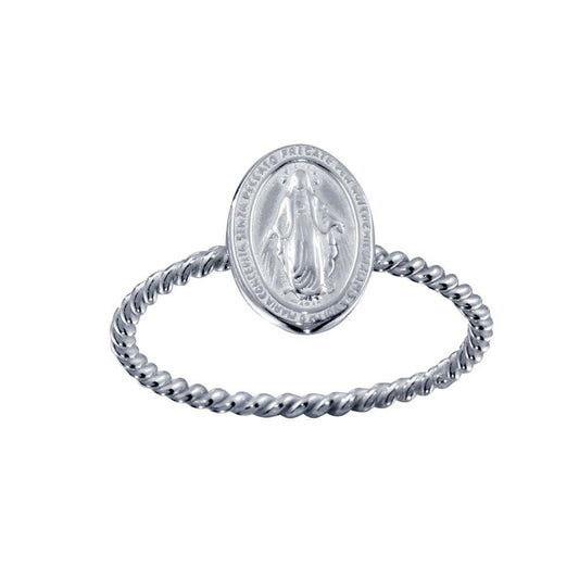 High Polished 925 Sterling Silver Mary Medallion Christian Faith Ring Sizes 5-9