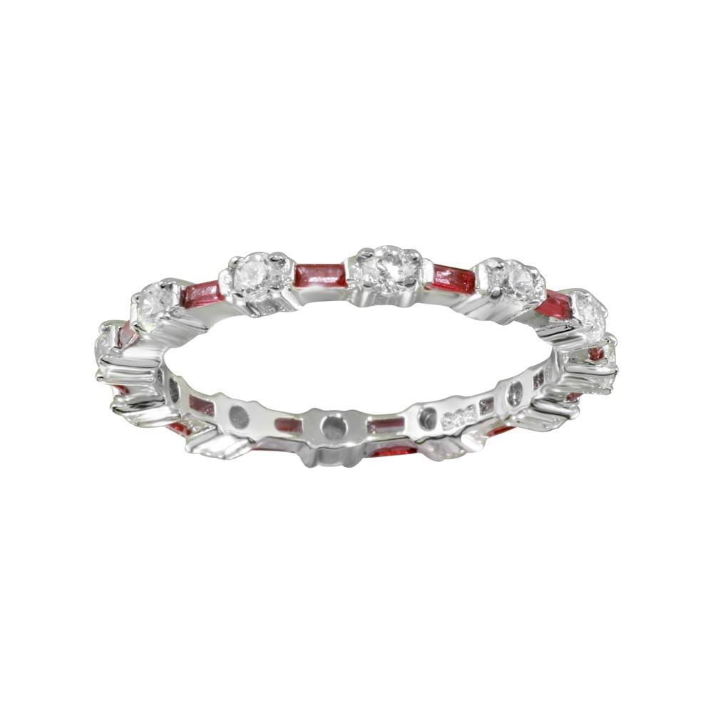 925 Sterling Silver Alternating Red Clear CZ Eternity Band Ring Sizes 5-9