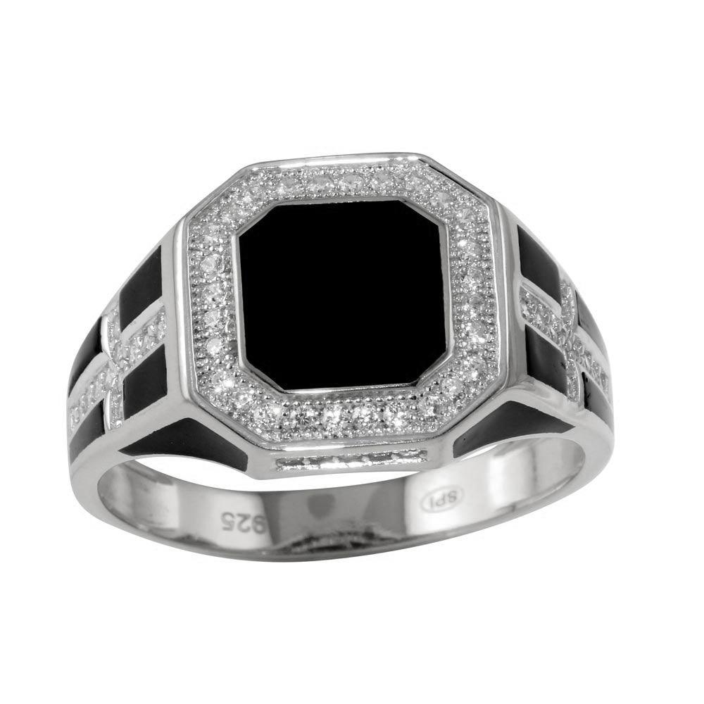 Rhodium Plated 925 Sterling Silver Square Cross Ring CZ Band Sizes 9-12