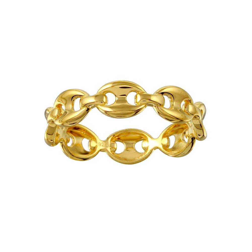 Gold Plated 925 Sterling Silver Puff Mariner Design Chain Link Ring Sizes 5-9