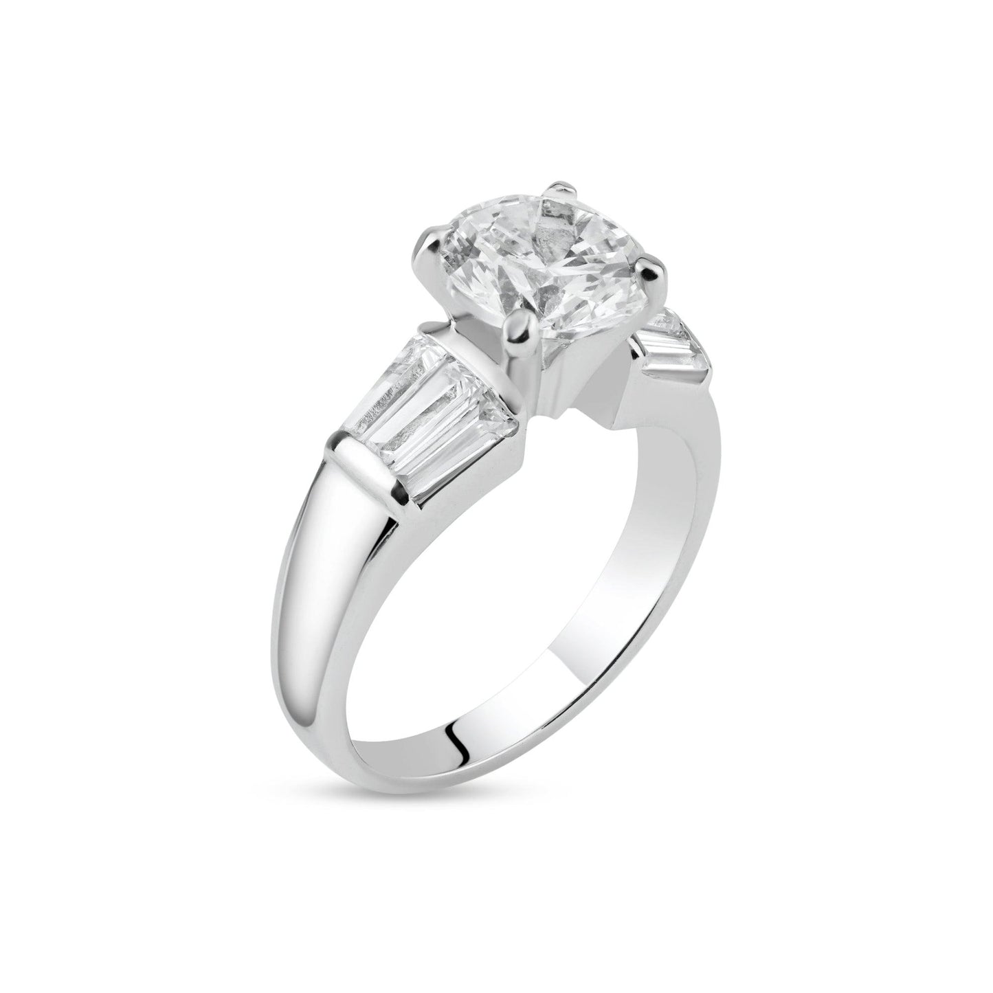 Rhodium Plated 925 Sterling Silver Clear Baguette Round CZ Bridal Ring Sizes 5-9