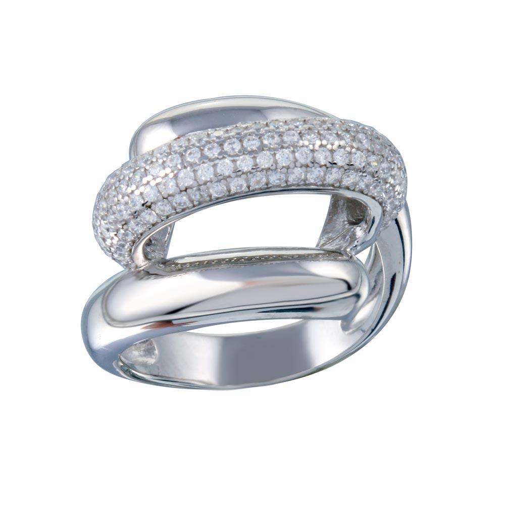 Rhodium Plated 925 Sterling Silver Clear Micro Pave CZ Twist Ring Band Sizes 5-9