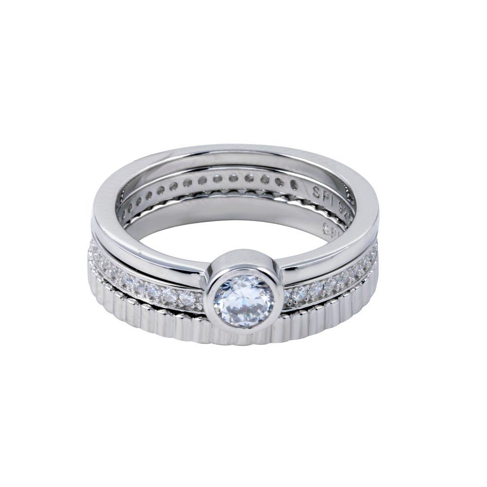 Rhodium Plated 925 Sterling Silver Channel CZ Stackable Ring Set Band Sizes 5-9