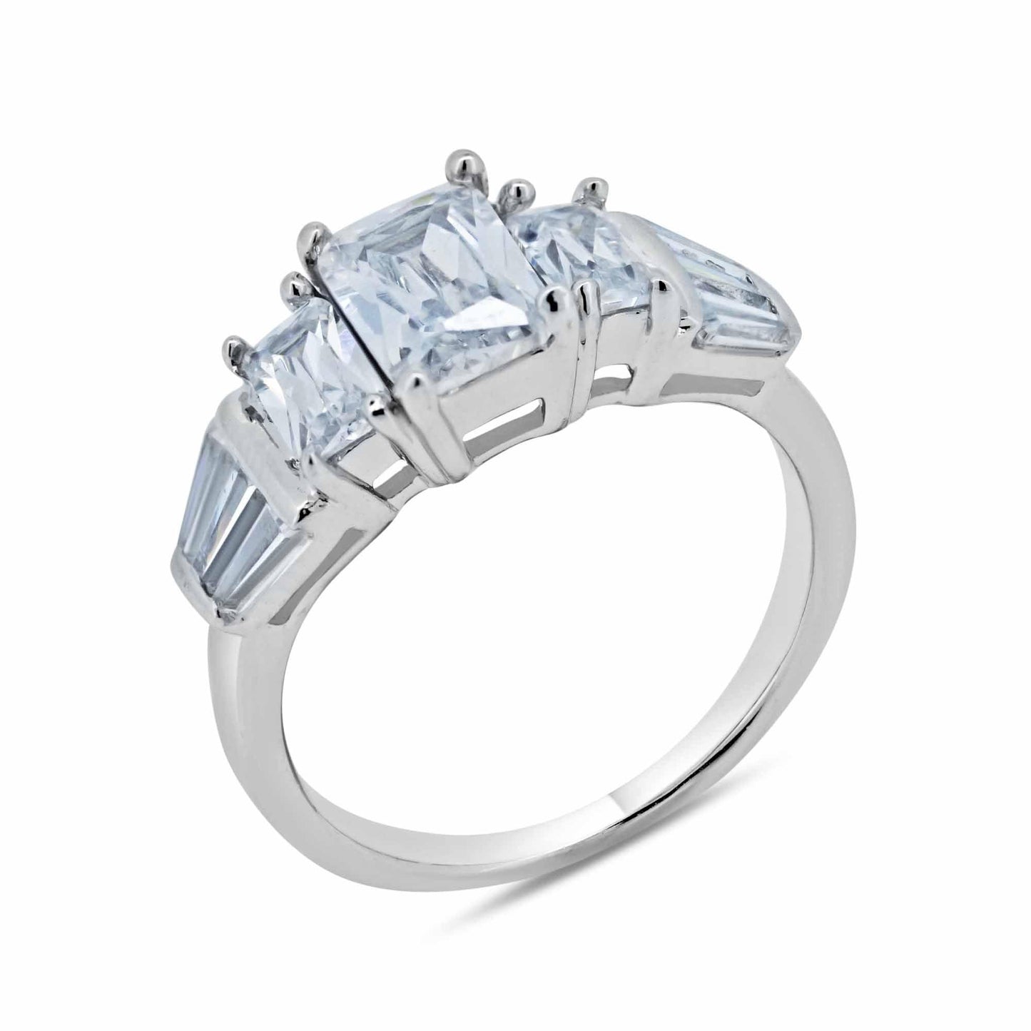 Rhodium Plated 925 Sterling Silver Clear Baguette CZ Bridal Ring Band Sizes 5-9