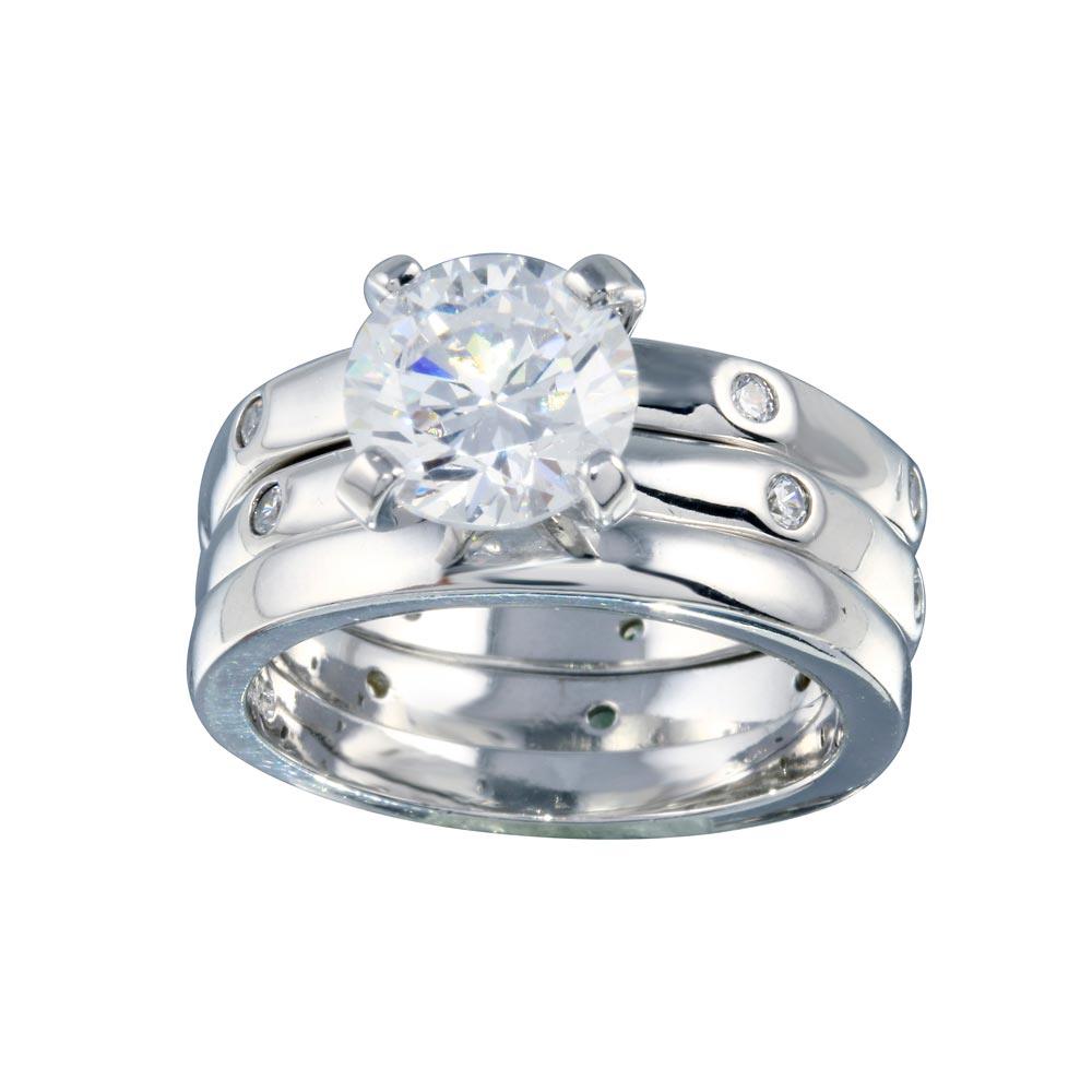 Rhodium Plated 925 Sterling Silver Clear CZ Bridal Ring Set Band Sizes 5-9