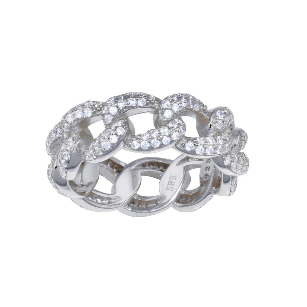 Rhodium Plated 925 Sterling Silver Miami Cuban Curb Link Band Ring Sizes 5-9