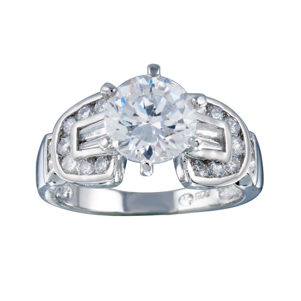 Rhodium Plated 925 Sterling Silver Clear Round CZ Bridal Band Ring Sizes 5-9