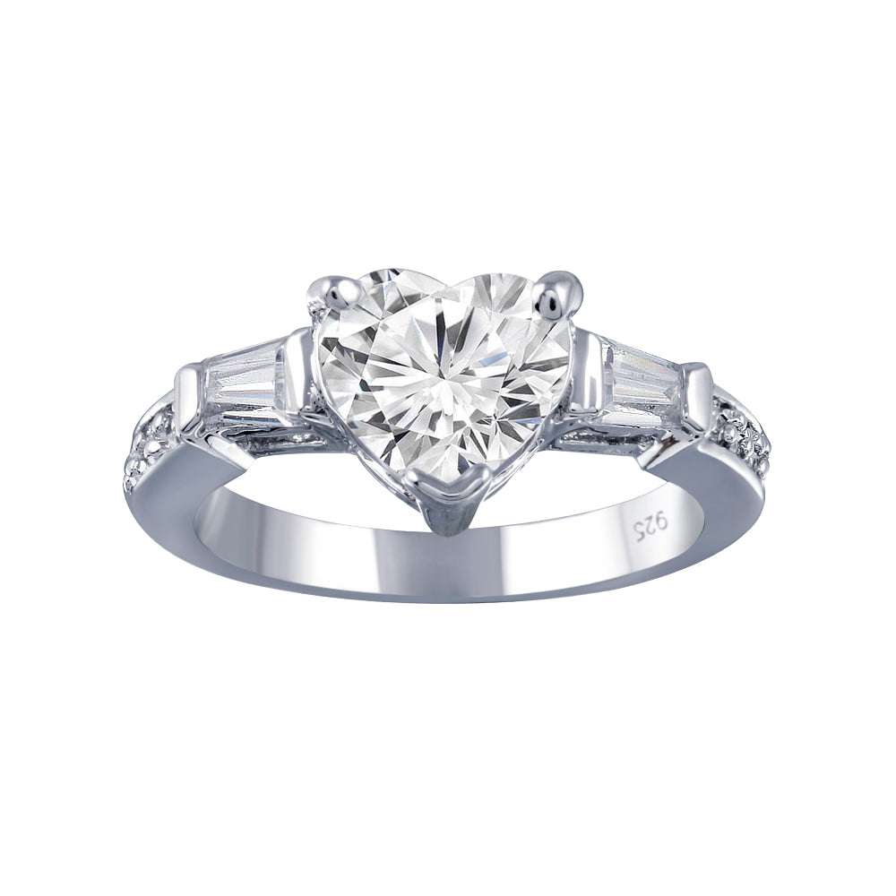 Rhodium Plated 925 Sterling Silver Clear CZ Heart Bridal Wedding Ring Sizes 5-9