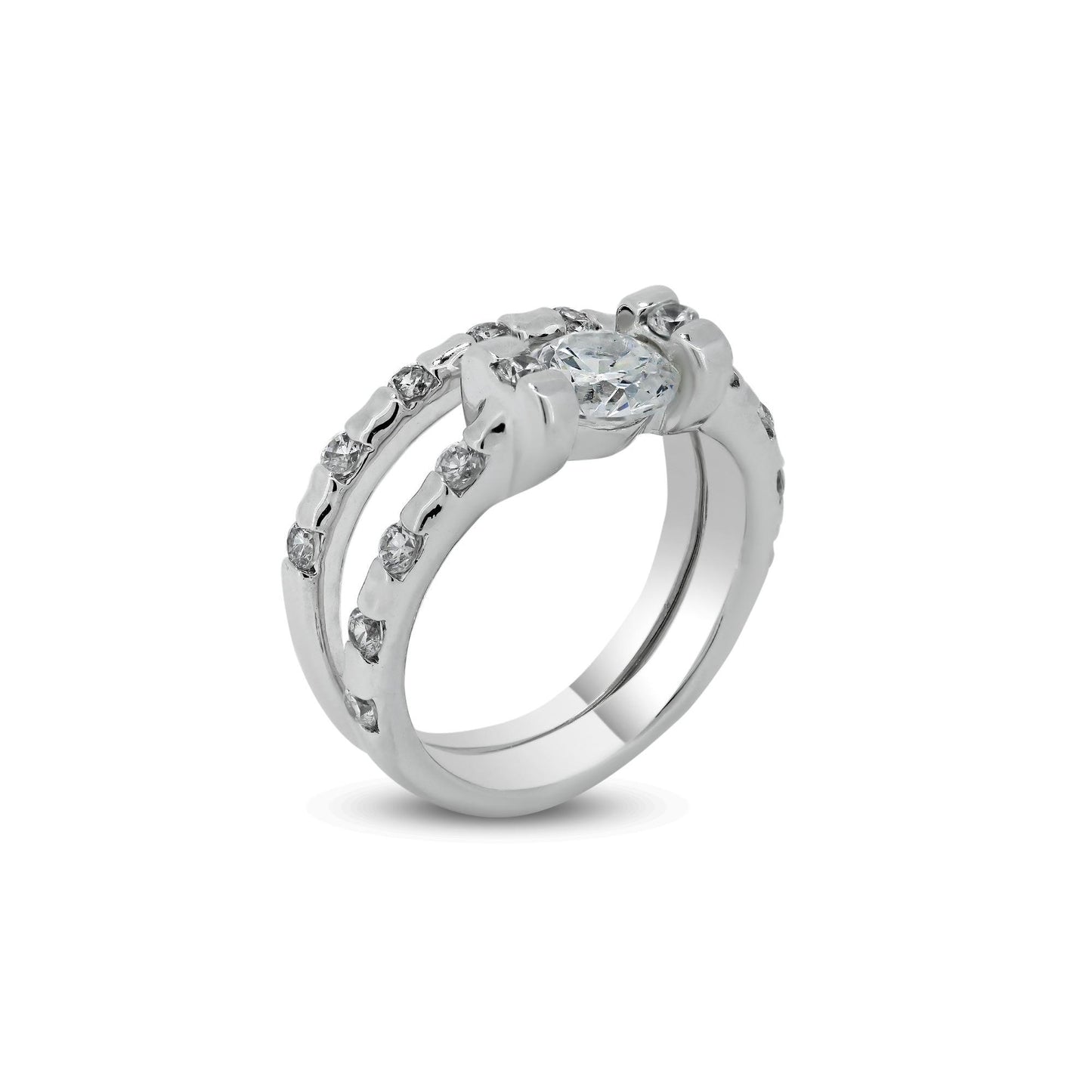 Rhodium Plated 925 Sterling Silver Clear CZ Bridal Wedding Ring Set Sizes 5-9