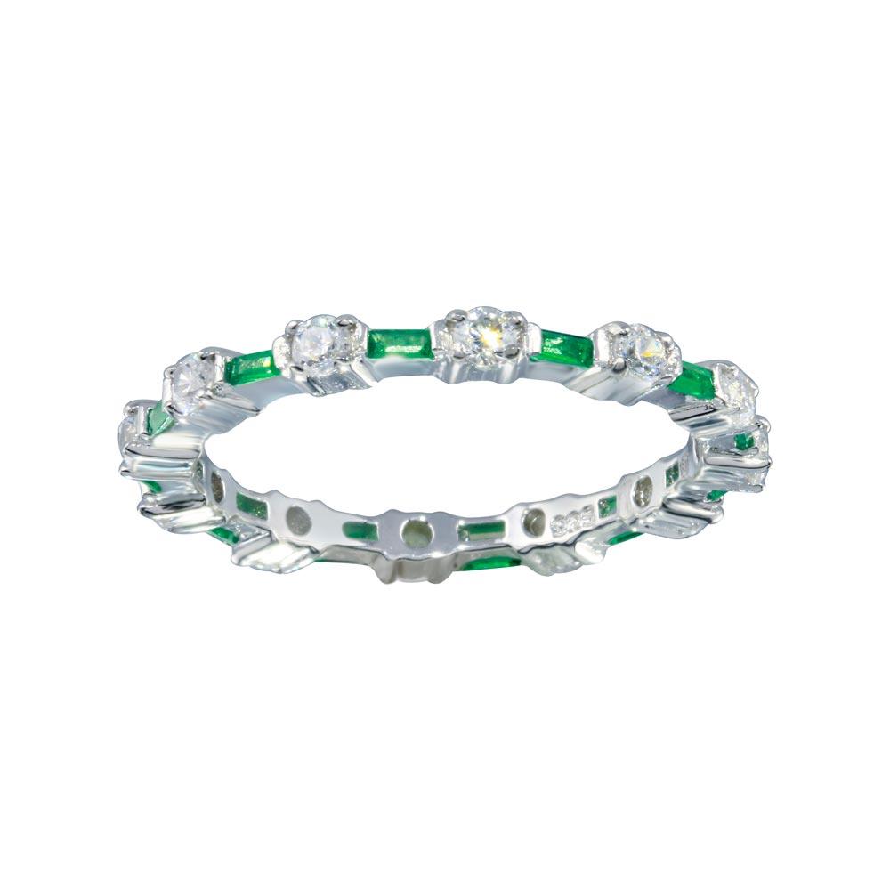 925 Sterling Silver Alternating Green Clear CZ Eternity Ring Band Sizes 5-9