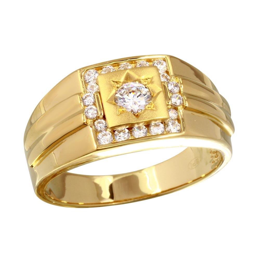 Gold Plated 925 Sterling Silver Square Ring Clear CZ Fashion Band Sizes 9-12
