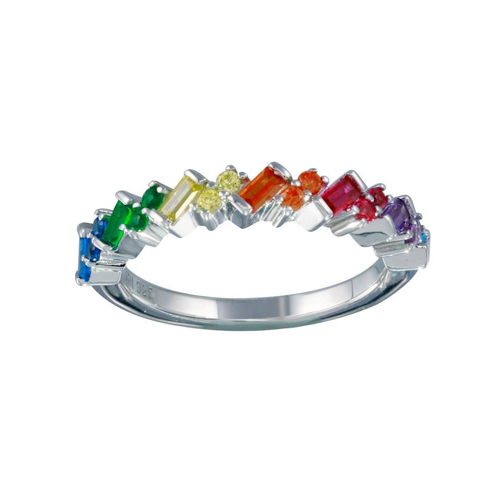 Rhodium Plated 925 Sterling Silver Multi Color Half Eternity CZ Ring Sizes 5-9
