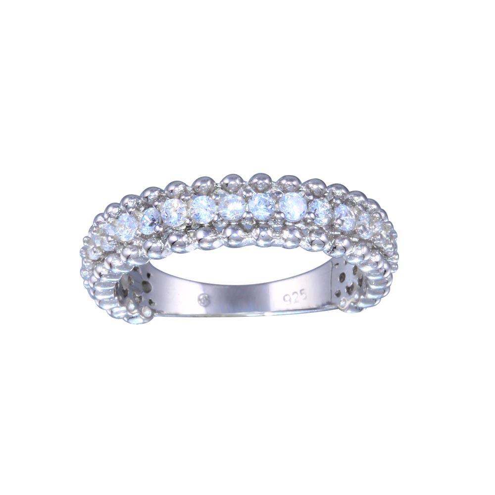 Rhodium Plated 925 Sterling Silver Clear CZ Band Polished Ring Sizes 5-9
