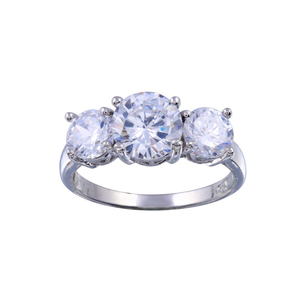 Rhodium Plated 925 Sterling Silver 3 Clear CZ Bridal Band Ring Sizes 5-9