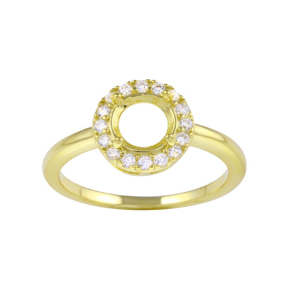 Gold Plated 925 Sterling Silver Clear CZ Round Mounting Ring Sizes 5-9