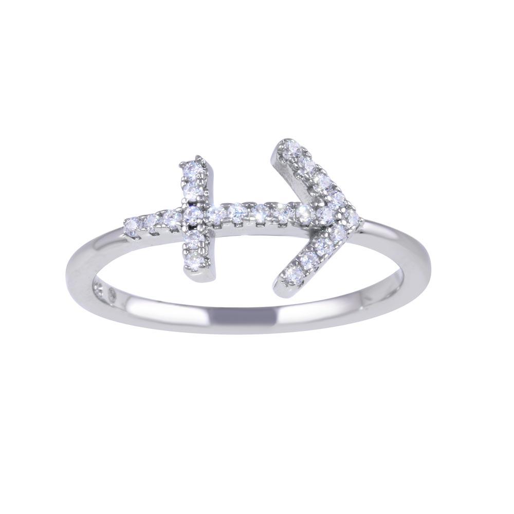 Rhodium Plated 925 Sterling Silver Sagittarius CZ Zodiac Sign Ring Sizes 5-9