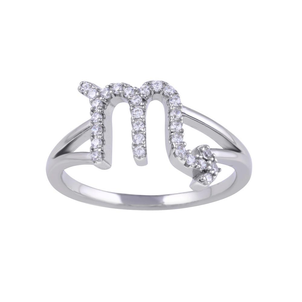 Rhodium Plated 925 Sterling Silver Scorpio Clear CZ Zodiac Sign Ring Sizes 5-9