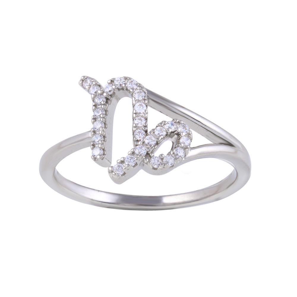 Rhodium Plated 925 Sterling Silver Capricorn Clear CZ Zodiac Sign Ring Sizes 5-9