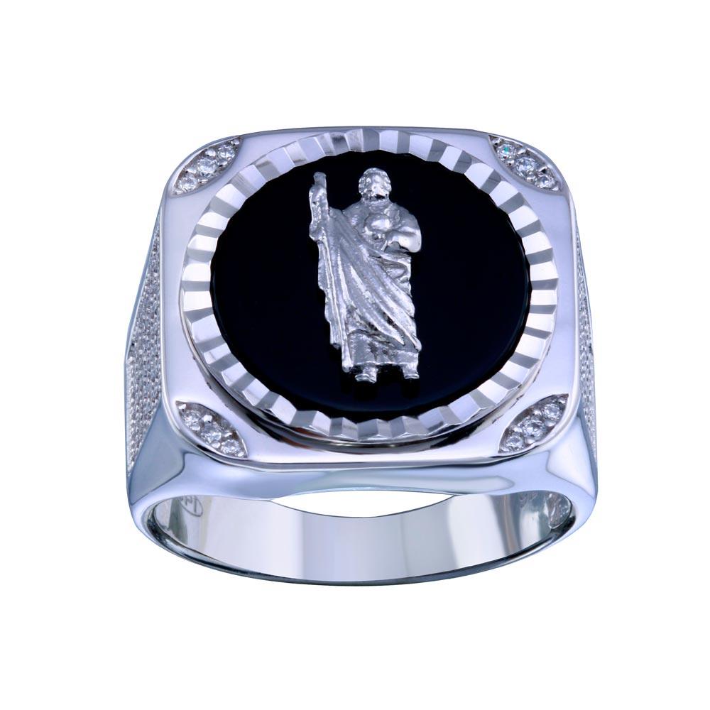 Rhodium Plated 925 Sterling Silver Saint Jude Clear CZ Band Ring Sizes 9-12