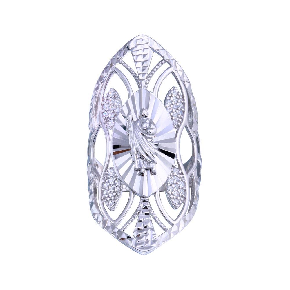 Rhodium Plated 925 Sterling Silver Saint Jude CZ Filigree Band Ring Sizes 5-9