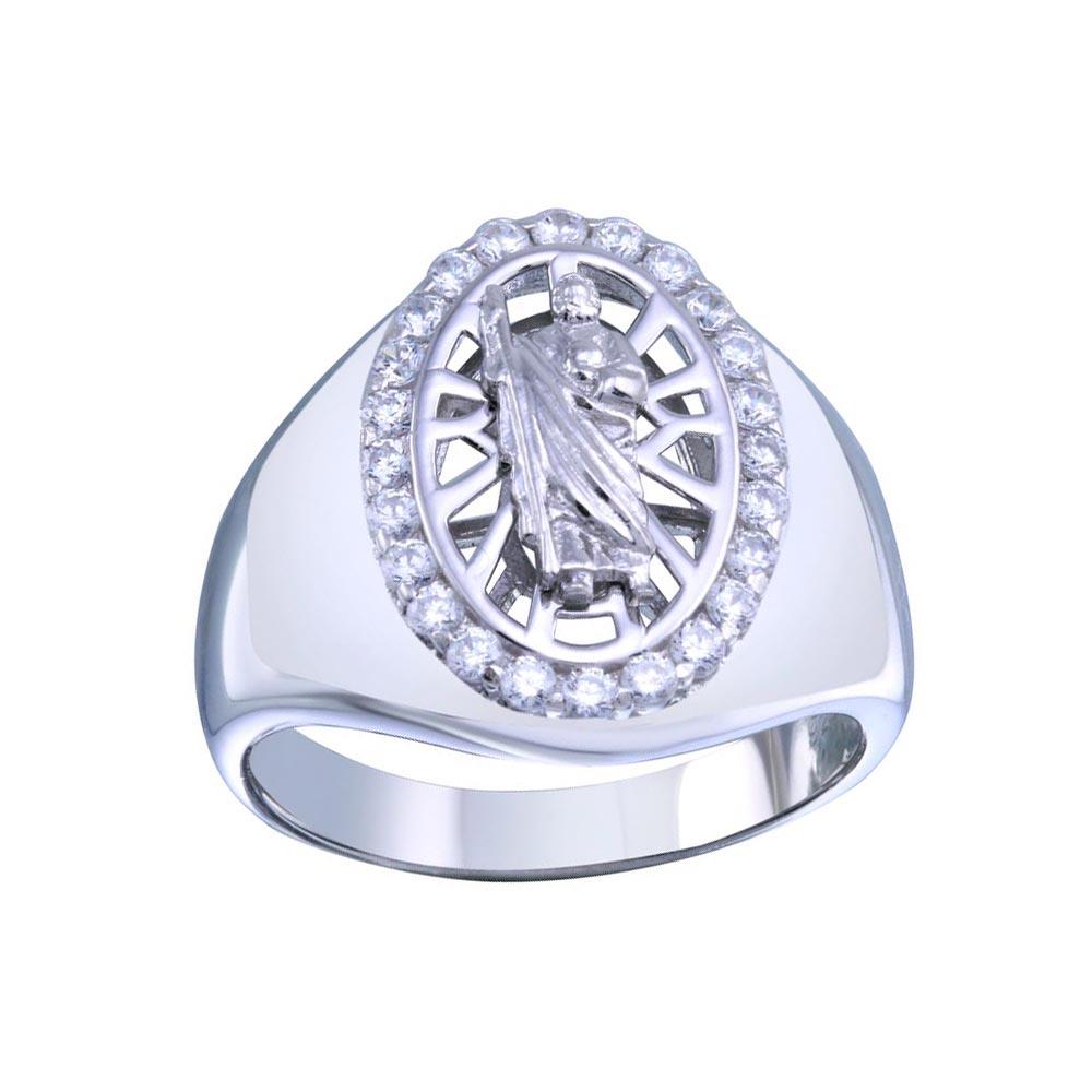 Rhodium Plated 925 Sterling Silver Saint Jude Clear CZ Band Ring Sizes 5-9