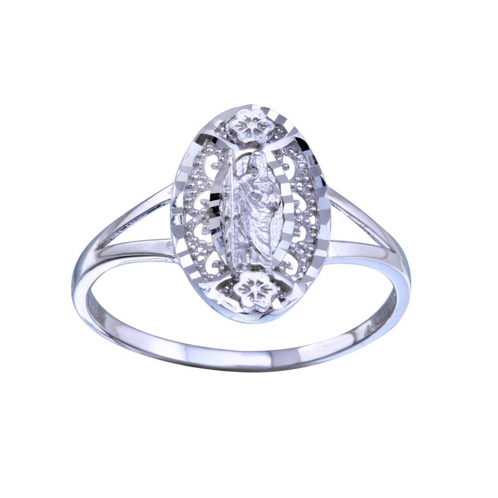 Rhodium Plated 925 Sterling Silver Saint Jude Diamond-Cut Band Ring Sizes 5-9