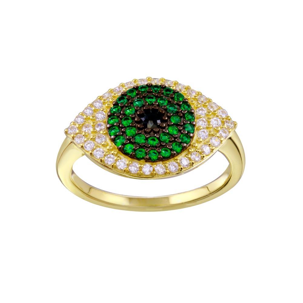 Gold Plated 925 Sterling Silver Black Green Clear CZ Evil Eye Ring Sizes 5-9
