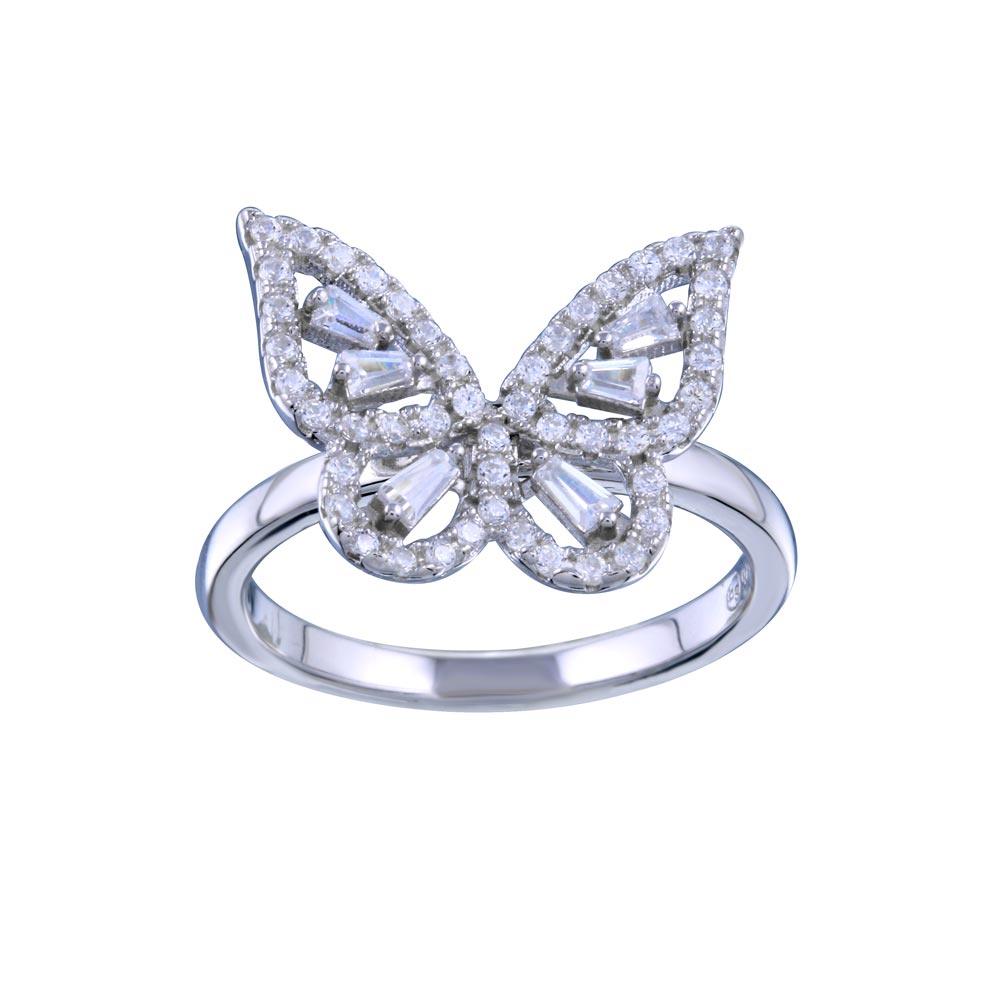 Rhodium Plated 925 Sterling Silver Clear CZ Butterfly Ring Band Sizes 5-9