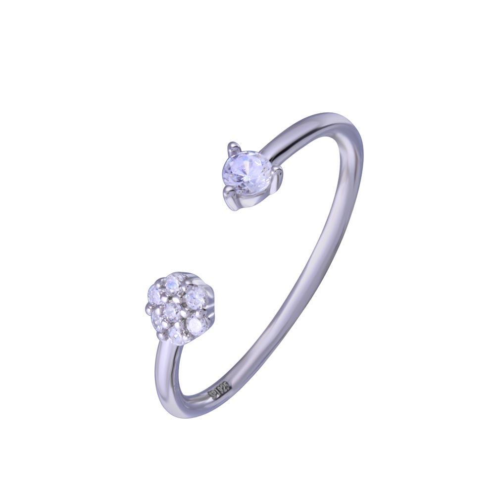 Rhodium Plated 925 Sterling Silver Flower Band with Clear CZ Ring Sizes 6-6