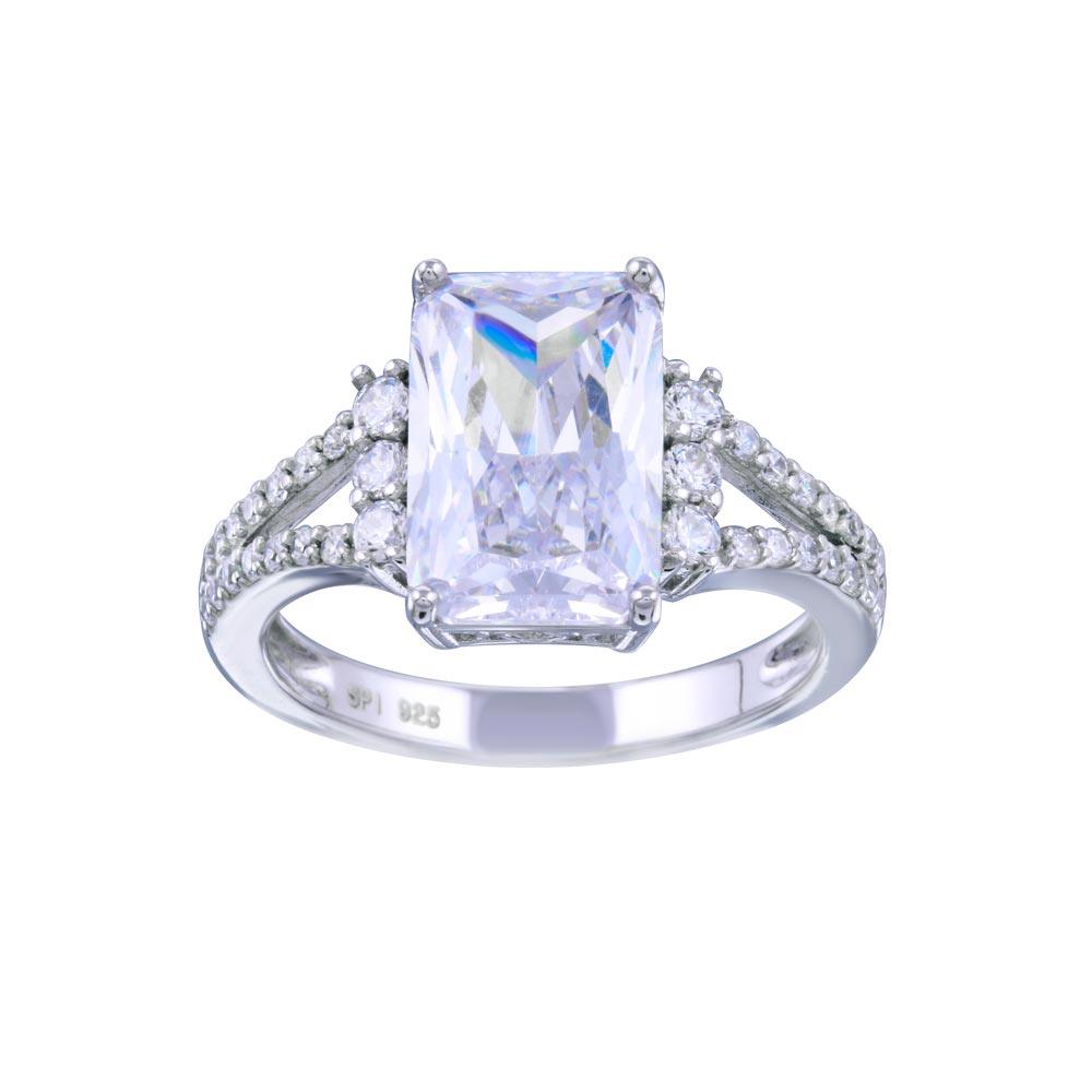 Rhodium Plated 925 Sterling Silver Open Shank Center CZ Bridal Ring Sizes 5-9