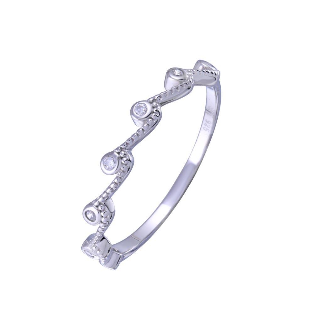 Rhodium Plated 925 Sterling Silver Half Eternity Wave Clear CZ Ring Sizes 5-9